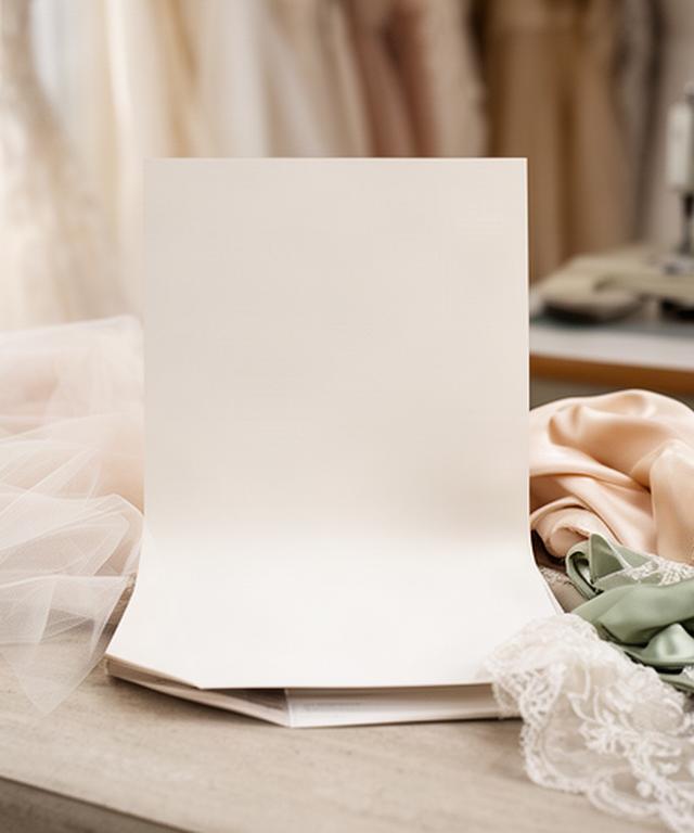 Dettaglio di un registro cartaceo accanto a tessuti chiari nell'atelier da sposa di Roma